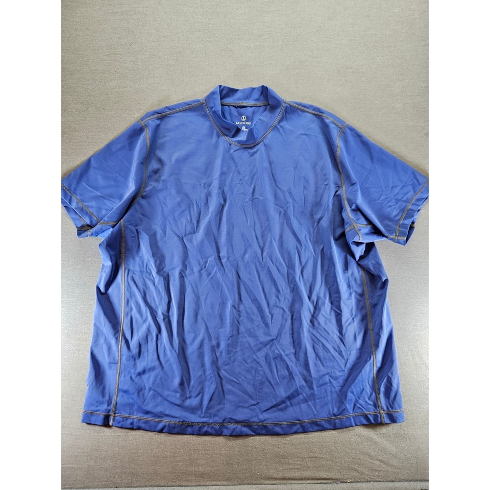 Lands End Mens Rash Guard Swim Shirt Blue Short Sleeve Mock Neck 3XL 54-56